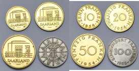 ALLEMAGNE, SAARLAND, Occupation française (1948-1957), série de 3 essais: 10, 20 et 50 Franken 1954. Schaaf 801-803, Gad. 1-3. Vendue avec une p. de 1...