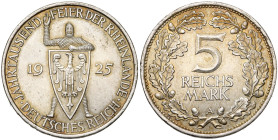 ALLEMAGNE, République de Weimar, (1919-1933), AR 5 Reichsmark, 1925 A. Millénaire du Rheinland. J. 322; A.K.S. 60; Dav. 965. Quelques taches. Petits c...