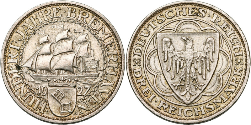 ALLEMAGNE, République de Weimar, (1919-1933), AR 3 Reichsmark, 1927 A. Centenair...