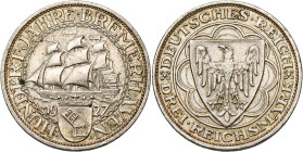 ALLEMAGNE, République de Weimar, (1919-1933), AR 3 Reichsmark, 1927 A. Centenaire du port de Brême. J. 325; A.K.S. 75. Petites taches.

Très Beau à ...