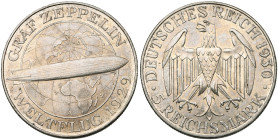 ALLEMAGNE, République de Weimar, (1919-1933), AR 5 Reichsmark, 1930 A. Vol du Zeppelin. J. 343; A.K.S. 66.

Superbe à Fleur de Coin / Extremely Fine...