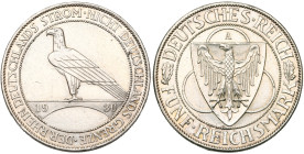 ALLEMAGNE, République de Weimar, (1919-1933), AR 5 Reichsmark, 1930 A. Evacuation du Rheinland. J. 346; A.K.S. 67. Coup sur la tranche. Petites taches...