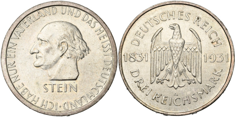 ALLEMAGNE, République de Weimar, (1919-1933), AR 3 Reichsmark, 1931 A. Centenair...