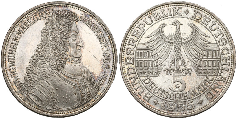ALLEMAGNE, République fédérale, (1949-), AR 5 Mark, 1955 G. Tricentenaire de la ...