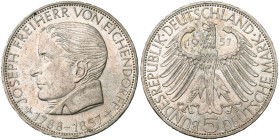 ALLEMAGNE, République fédérale, (1949-), AR 5 Mark, 1957 J. Centenaire de la mort de Joseph Freiherr von Eichendorff. J. 391; A.K.S. 213. Rare. Petits...