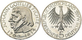 ALLEMAGNE, République fédérale, (1949-), AR 5 Mark, 1964 J. 150e anniversaire de la mort de Johann Gottlieb Fichte. J. 393; A.K.S. 214. Fines griffes....