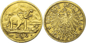 AFRIQUE DE L'EST ALLEMANDE, Wilhelm II (1890-1918), AV 15 Rupien, 1916 T, Tabora. Frappe de nécessité. Avec l'arabesque de droite se terminant sous le...
