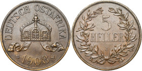 AFRIQUE DE L'EST ALLEMANDE, Wilhelm II (1890-1918), AE 5 Heller, 1908 J. J. 717; A.K.S. 323.

presque Superbe / about Extremely Fine