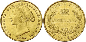 AUSTRALIE, Victoria (1837-1901), AV souverain, 1866, Sydney. Fr. 10. Petits coups sur la tranche.

Très Beau / Very Fine