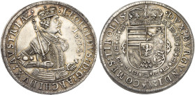 SAINT EMPIRE, Léopold V, archiduc (1619-1632), AR Taler, 1632, Hall. Pour le Tyrol. D/ B. couronné et cuir. à d., ten. un sceptre sur l'épaule et la g...