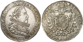 SAINT EMPIRE, Ferdinand II (1619-1637), AR Taler, 1633 KB, Kremnitz. Type hongrois. D/ B. l., dr. et cuir. à d., une fraise au col. R/ Aigle impériale...