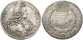 SAINT EMPIRE, Joseph Ier (1705-1711), AR Taler, 1707, Hall. Pour le Tyrol. D/ B. l., dr. et cuir. à d. R/ Grand écu couronné, entouré du collier de la...
