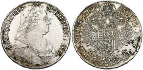 SAINT EMPIRE, Marie-Thérèse (1740-1780), AR Taler, 1769 IC-SK, Vienne. D/ B. voilé et diad. à d. R/ Aigle impériale couronnée. Her. 425; Eypeltauer 18...