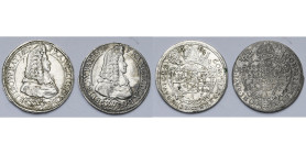 SAINT EMPIRE, BRESLAU (WROCLAW), Evêché, Franz Ludwig von Neuburg (1683-1732), lot de 2 p.: 15 Kreuzer, 1693 (coup sur la tranche) et 1694. F.& S. 273...