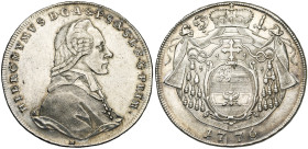 SAINT EMPIRE, SALZBOURG, Archevêché, Jérôme de Colloredo (1772-1803), AR Taler, 1776. D/ B. de l'archevêque à d. R/ Ses armoiries. Probszt 2429; Zöttl...