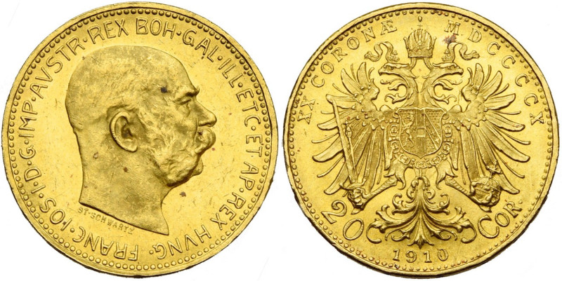 AUTRICHE, François Joseph Ier (1848-1916), AV 20 couronnes, 1910. Jaeckel 387; F...