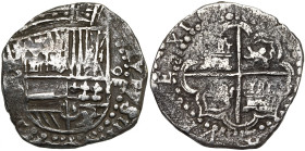 BOLIVIE, Philippe III (1598-1621), AR 8 reales, 161[ ], Potosi. D/ Ecu couronné. R/ Quadrilobe anglé aux armes de Castille et Leon. A.C. type 165. 25,...