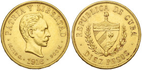 CUBA, République (1902-), AV 10 pesos, 1916. Jose Marti. Fr. 3. Fines griffes.

Très Beau / Very Fine
