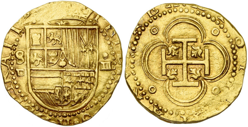 ESPAGNE, Philippe II (1555-1598), AV 4 escudos, s.d., Séville. D/ Ecu couronné, ...