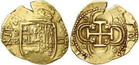 ESPAGNE, Philippe III (1598-1621), AV 2 escudos, s.d. (1598-1612 ?), Séville. D/ Ecu couronné entre S/B et II. OMNIVM en fin de légende. R/ Croix pote...