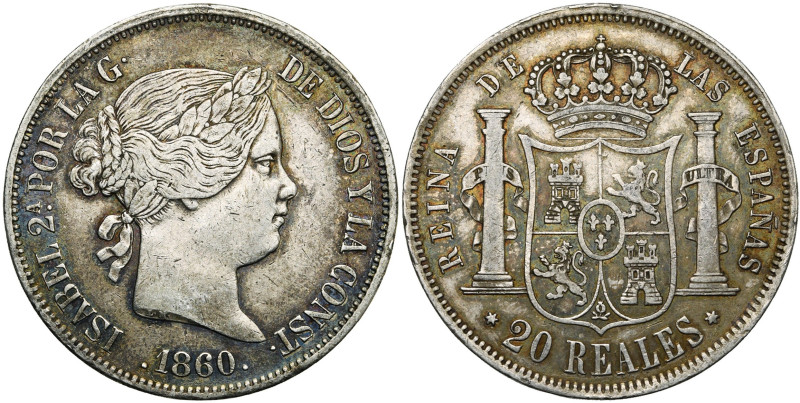 ESPAGNE, Isabelle II (1833-1868), AR 20 reales, 1860, Madrid. A.C. 617.

Très ...