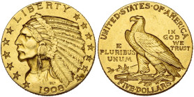 ETATS-UNIS, AV 5 dollars, 1908. Tête d'Indien. Fr. 148.

Très Beau / Very Fine