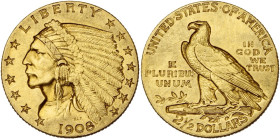 ETATS-UNIS, AV 2 1/2 dollars, 1908. Tête d'Indien. Fr. 120. Fines griffes.

Très Beau à Superbe / Very Fine - Extremely Fine
