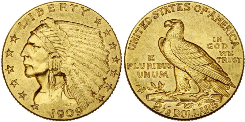 ETATS-UNIS, AV 2 1/2 dollars, 1909. Fr. 120.

Très Beau / Very Fine
