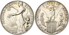 ETATS-UNIS, AR 1/2 dollars, 1915 S. Panama Pacific Exposition à San Francisco. K.M. 135. Nettoyé. Petits coups.

Très Beau / Very Fine