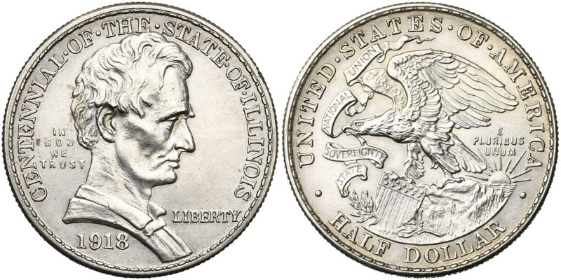 ETATS-UNIS, AR 1/2 dollar, 1918. Lincoln - Illinois centennial. K.M. 143.

Sup...