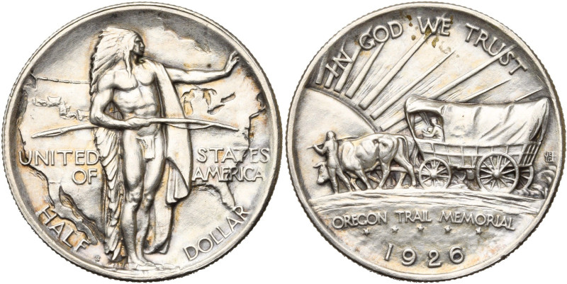ETATS-UNIS, AR 1/2 dollar, 1926 S. Oregon trail memorial. K.M. 159. Petites tach...