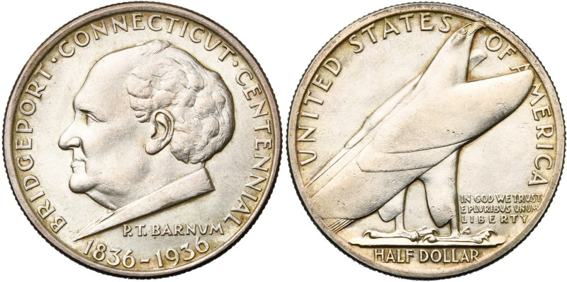 ETATS-UNIS, AR 1/2 dollar, 1936. Bridgeport, Connecticut centennial. K.M. 175. F...