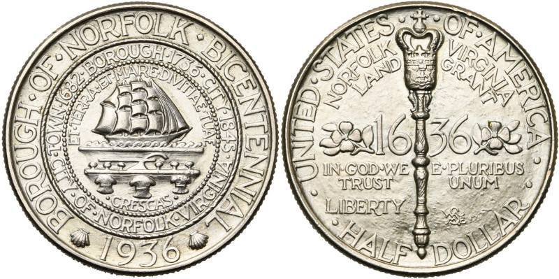 ETATS-UNIS, AR 1/2 dollar, 1936. Norfolk, Virginia bicentennial. K.M. 184.

Su...