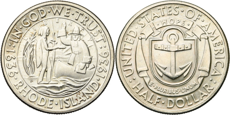 ETATS-UNIS, AR 1/2 dollar, 1936 D. Rhode Island tercentenary. K.M. 185. Petits c...