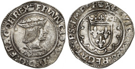 FRANCE, Royaume, François Ier (1515-1547), AR demi-teston, s.d., point 18e, Paris. 3e type, avec couronnelles initiales. D/ B. à d., portant une couro...