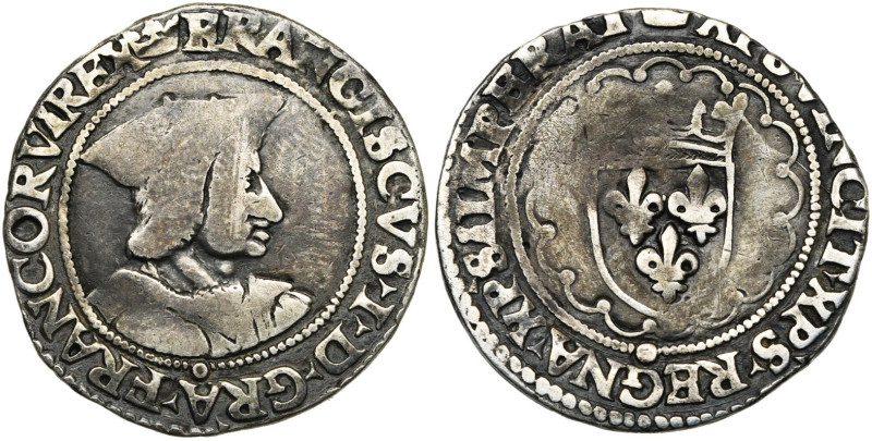 FRANCE, Royaume, François Ier (1515-1547), AR demi-teston, s.d., point 15e, Roue...