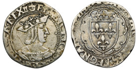 FRANCE, Royaume, François Ier (1515-1547), AR teston, s.d., Tours. 4e type. D/ B. à d., portant une couronne sur un chaperon. R/ Ecu de France couronn...