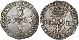FRANCE, Royaume, Henri IV (1589-1610), AR quart d'écu, 1596 L, Bayonne. 2e type. D/ Croix feuillue. R/ Ecu de France couronné, entre II-II. Dupl. 1224...