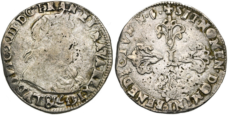 FRANCE, Royaume, Louis XIII (1610-1643), AR demi-franc, 1637 &, Aix. D/ B. juvén...