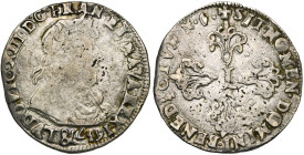 FRANCE, Royaume, Louis XIII (1610-1643), AR demi-franc, 1637 &, Aix. D/ B. juvénile à d., l., dr. et cuir., au col rabattu. R/ Croix fleuronnée et fle...