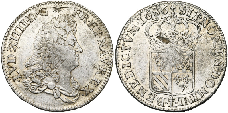 FRANCE, Royaume, Louis XIV (1643-1715), AR demi-écu de Flandre, 1686 L couronné,...