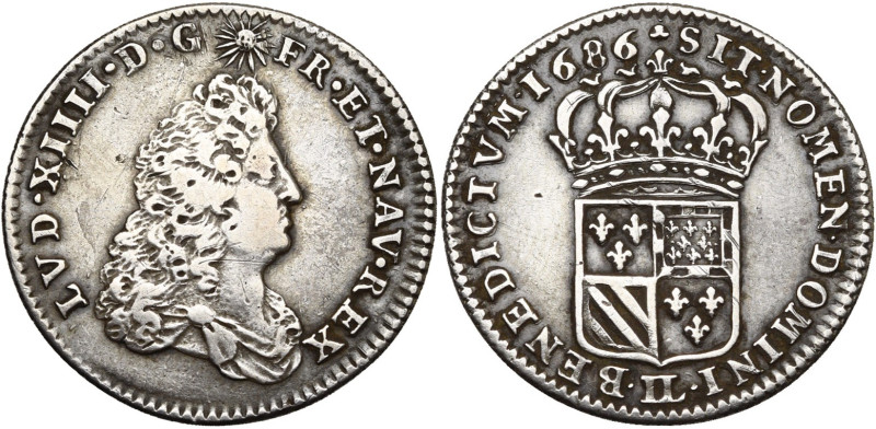 FRANCE, Royaume, Louis XIV (1643-1715), AR huitième d'écu de Flandre, 1686 LL, L...