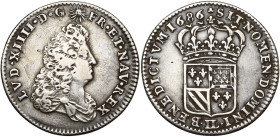 FRANCE, Royaume, Louis XIV (1643-1715), AR huitième d'écu de Flandre, 1686 LL, Lille. Buste étroit. D/ B. dr. à d., coiffé d'une longue perruque. R/ E...