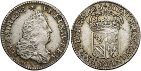 FRANCE, Royaume, Louis XIV (1643-1715), AR seizième d'écu de Flandre, 1686 L couronné, Lille. Différent: trèfle. D/ B. dr. à d., coiffé d'une longue p...
