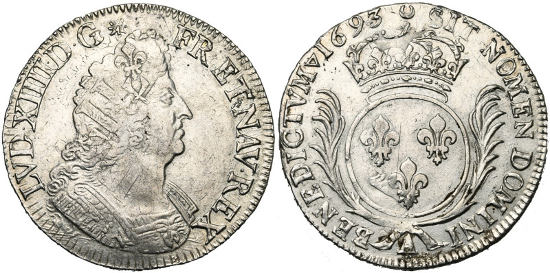 FRANCE, Royaume, Louis XIV (1643-1715), AR écu aux palmes, 1693 A, Paris. 2e réf...