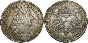 FRANCE, Royaume, Louis XIV (1643-1715), AR écu aux trois couronnes, 1709 A, Paris. D/ B. à d., cuirassé à l'antique. R/ Trois couronnes posées en tria...