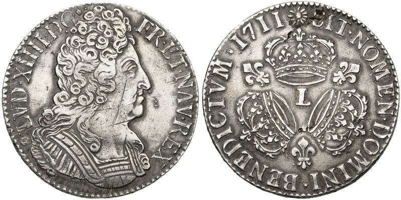 FRANCE, Royaume, Louis XIV (1643-1715), AR écu aux trois couronnes, 1711 L, Bayo...