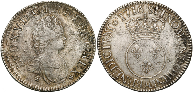 FRANCE, Royaume, Louis XV (1715-1774), AR écu Vertugadin, 1716 A, Paris. Réforma...