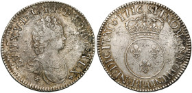 FRANCE, Royaume, Louis XV (1715-1774), AR écu Vertugadin, 1716 A, Paris. Réformation. D/ B. enfantin à d., dr. et cuir. R/ Ecu de France rond, couronn...