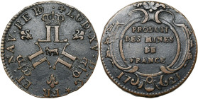 FRANCE, Royaume, Louis XV (1715-1774), seize deniers des mines de France, 1723, Pau. D/ Trois groupes de deux L adossés et couronnés posés en triangle...